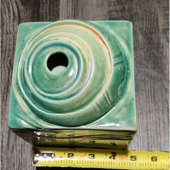 Vtg MCM Studio Pottery Green Earthtone Square Trinket Slab Box 4.5x4.5x6.5" - Picture 8 of 10